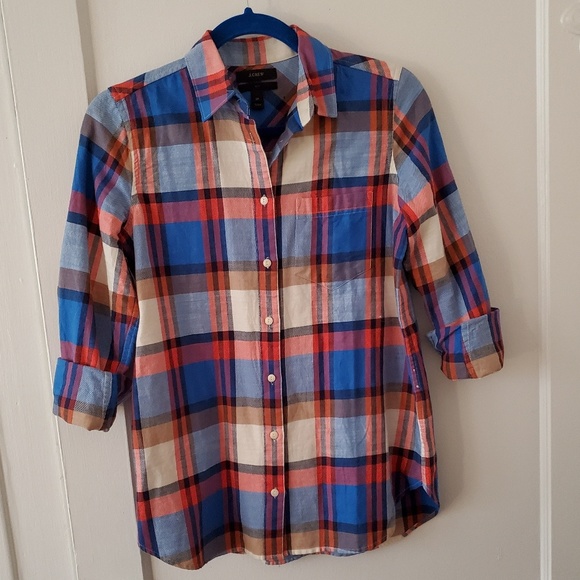 J Crew blue red Pacey plaid cotton shirt 2P boy - Picture 5 of 7